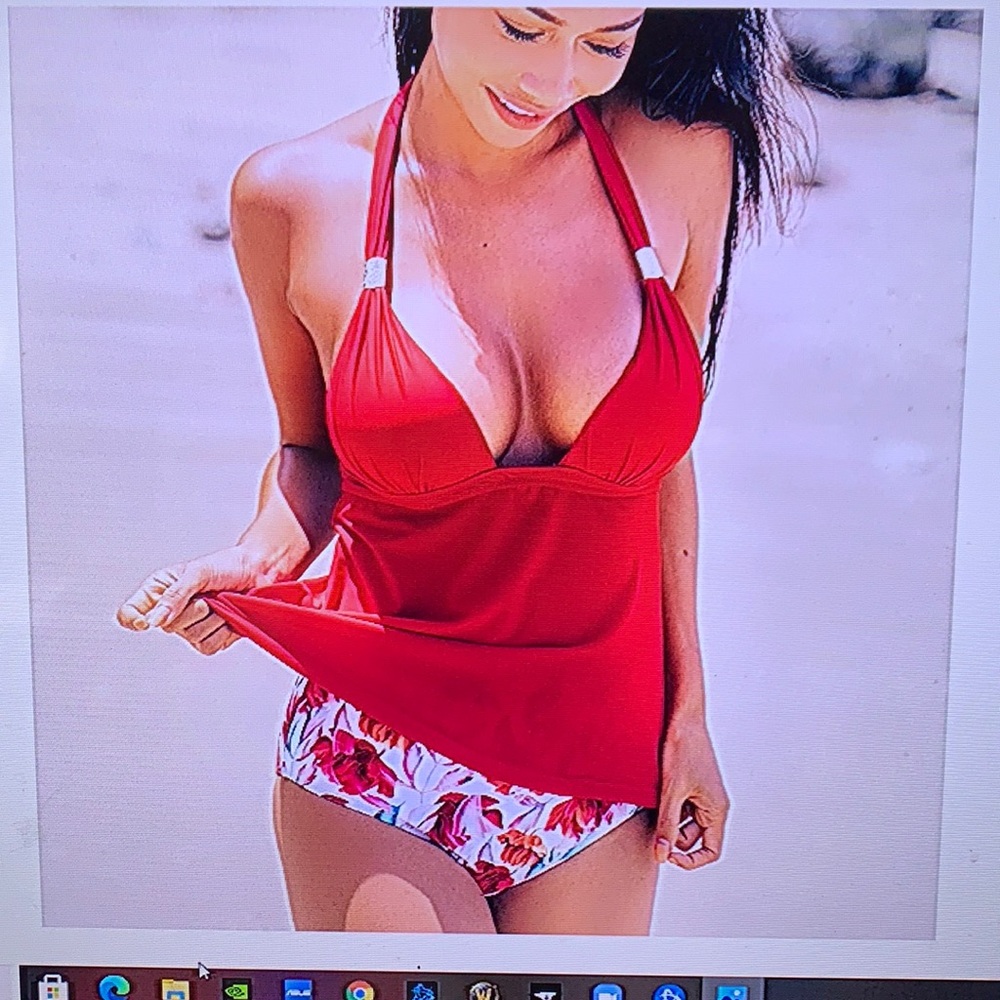 Women’s red halter tankini